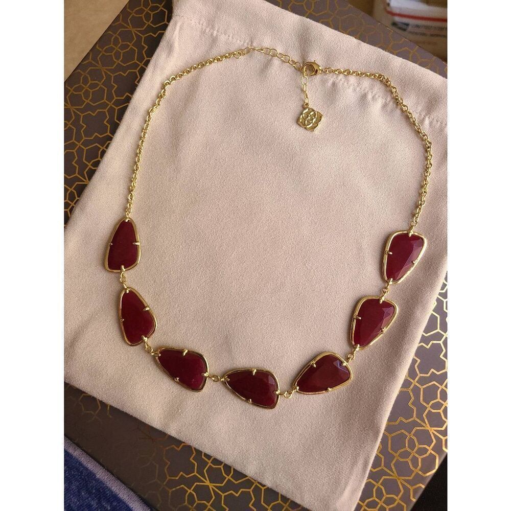 Kendra Scott Custom Collar-Length Kinley Vintage Necklace in Maroon Jade & Gold